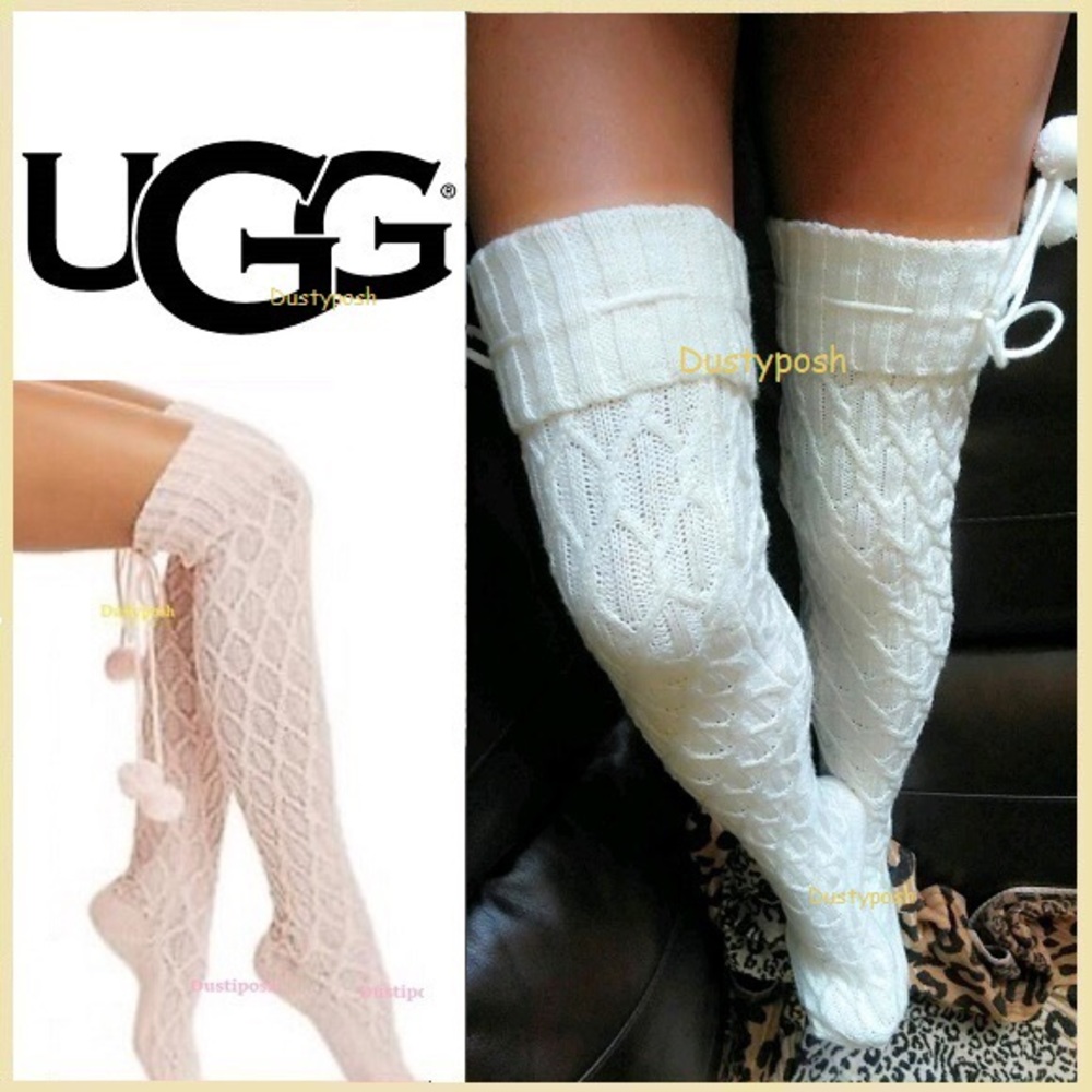 UGG Sparkle Cable Knit Socks Thigh High Over Knee Boot Discontinued Bedroom New - Picture 7 of 7